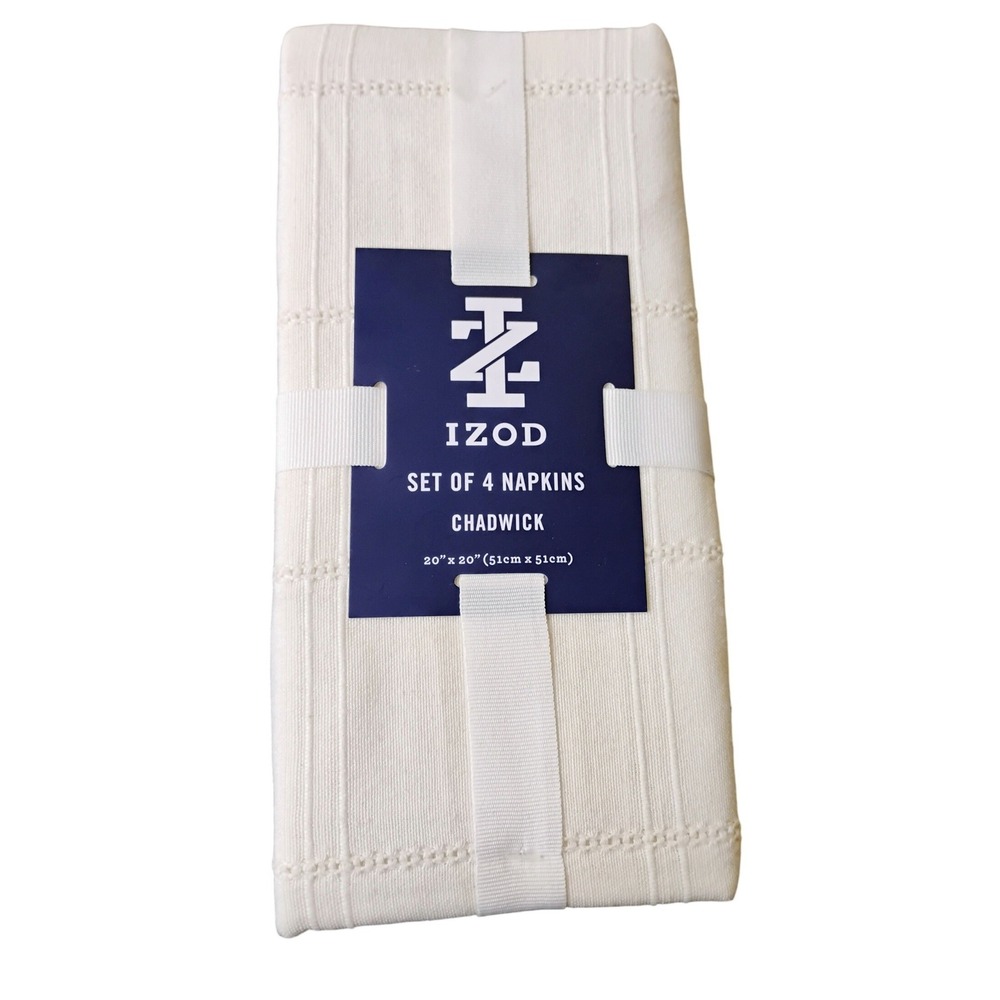 NEW IZOD Chadwick White Cloth‎ Napkins Set of 4 20x20 Classic Holiday Table